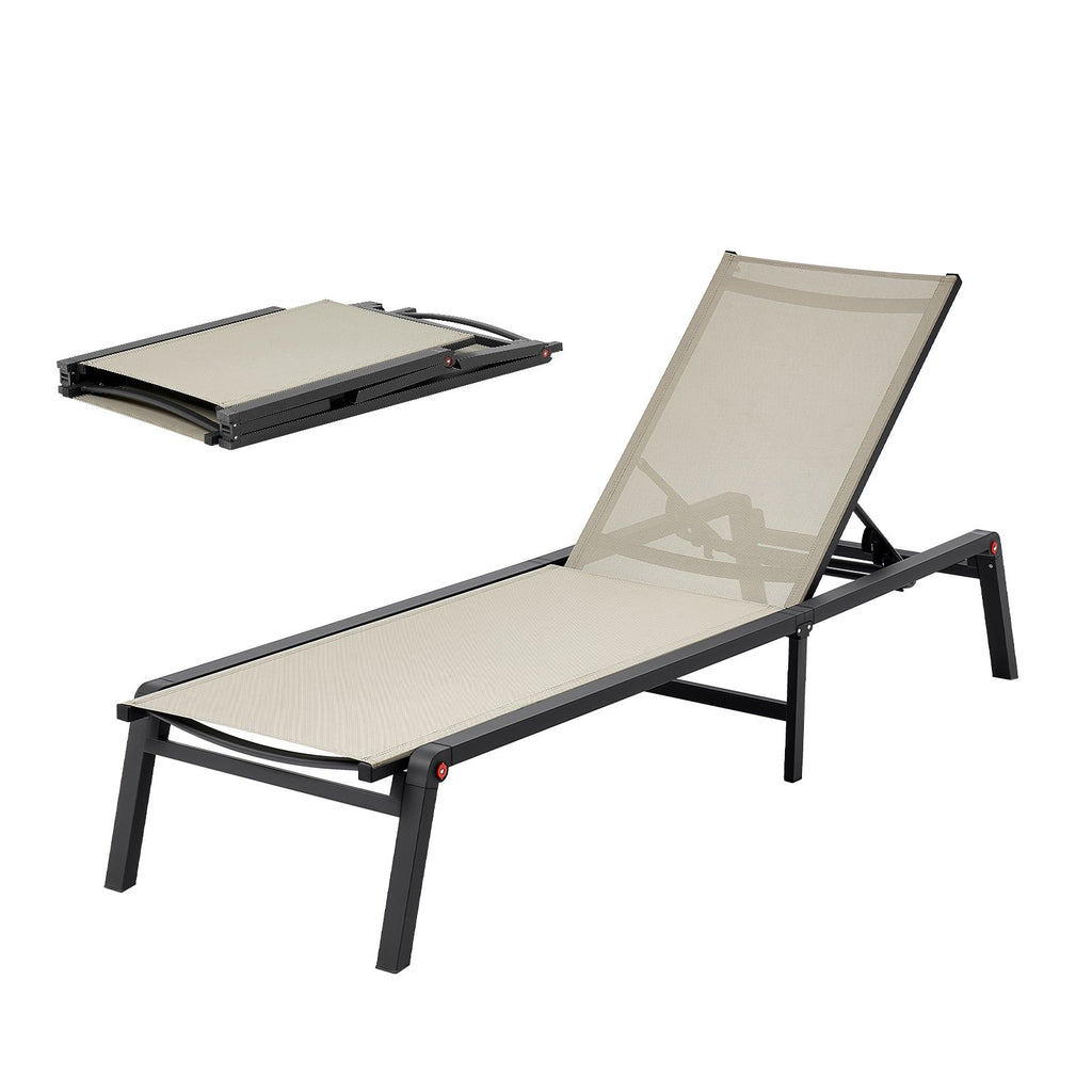 Outdoor Chaise Lounge Chair, 400 lbs Weight Capacity, Foldable Sun Tanning Chair, 5 Adjustable Positions, Easy Assembly, Heavy Duty Aluminum Pool Recliner Lounge Chairs, for Beach Yard Patio