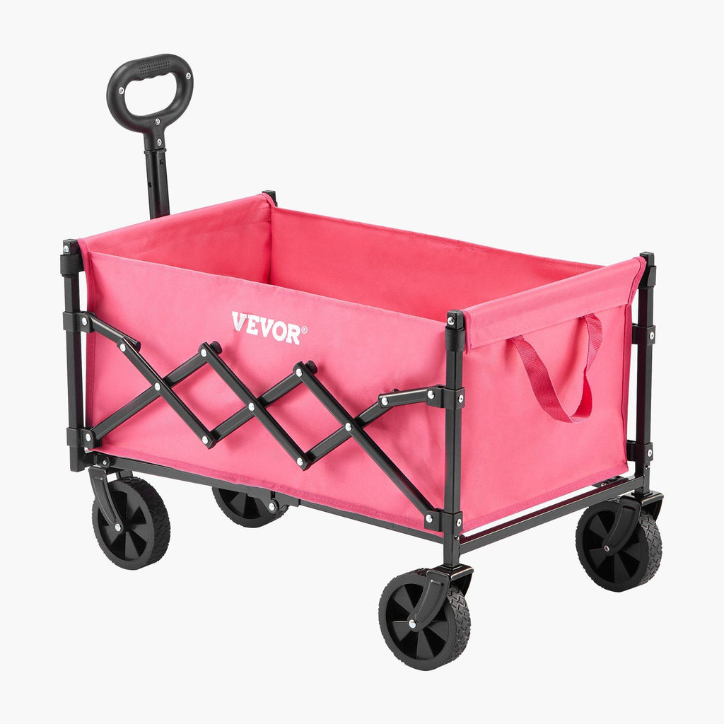 Outdoor Collapsible Wagon Carts 120L& 225LBS Heavy Duty Folding Garden Cart Pink