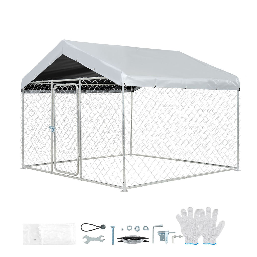 Outdoor Dog Kennel, 6.56 x 6.56 x 5.25 ft Large Dog Kennel with Secure Lock, Outside Dogs Enclosures with UV-Resistant & Waterproof Roof Cover, Heavy Duty Pet Crate Cage Run for Large Dogs
