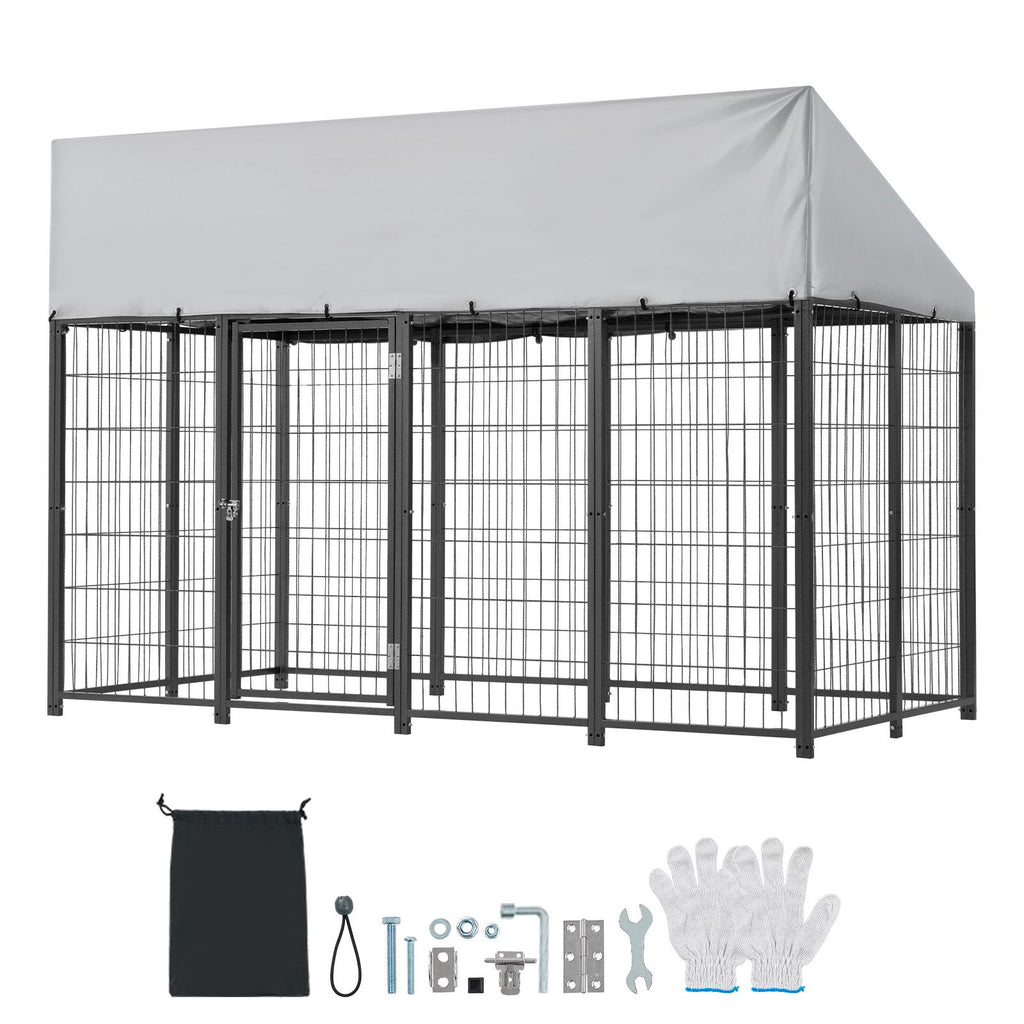 Outdoor Dog Kennel, 7.87 x 3.94 x 5.4 ft Large Dog Kennel with Secure Lock, Outside Dogs Enclosures with UV-Resistant & Waterproof Roof Cover, Heavy Duty Pet Crate Cage Run for Large Dogs