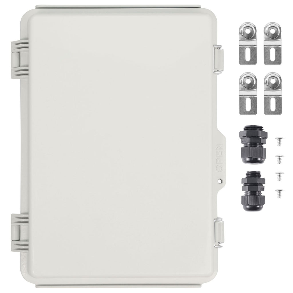 Outdoor Electrical Junction Box, 16.93 x 12.99 x 7.09 in, ABS Plastic Electrical Enclosure Box with Hinged Cover Stainless Steel Latch, IP67 Dustproof Waterproof for Outdoor Electrical Projects