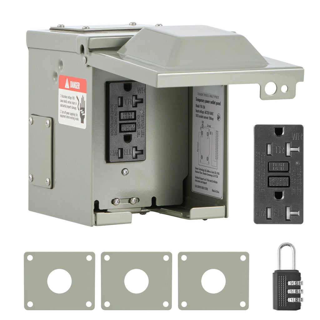 Outdoor Electrical Outlet Box, 20 AMP GFCI Receptacle, Electrical Outlet Panel Box with GFCI Protection, IP54 Weatherproof Exterior, Power Plug Outlet Box, for Halloween Decorations Patio Lights