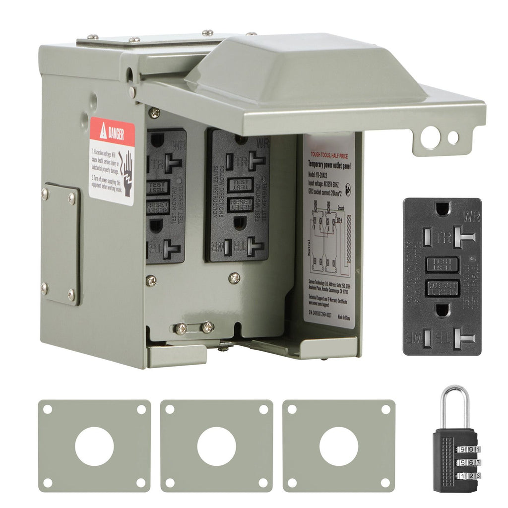 Outdoor Electrical Outlet Box, Dual 20 AMP GFCI Receptacles, Electrical Outlet Panel Box with GFCI Protection, IP54 Weatherproof Power Plug Outlet Box, for Halloween Decorations, Patio Lights