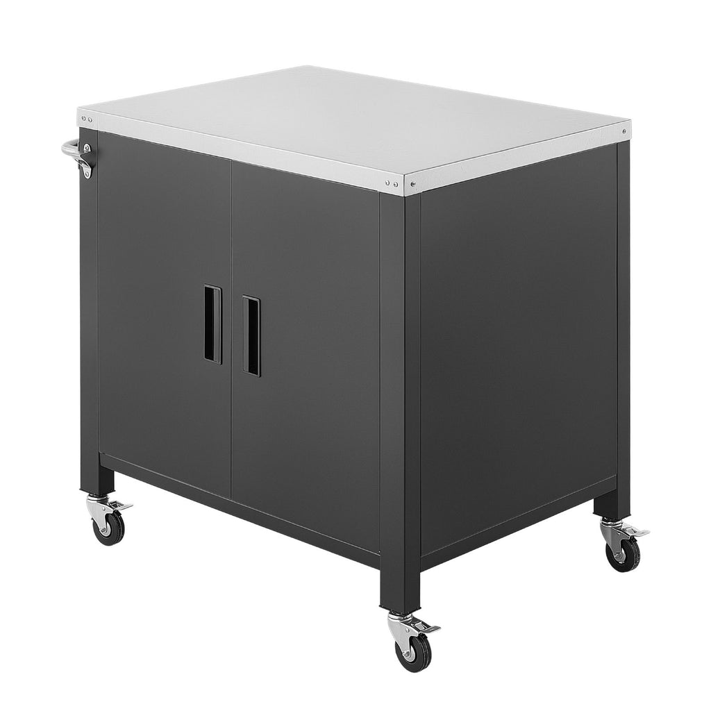 Outdoor Grill Cart with Storage Cabinet, 40 Inch Grill Table, Waterproof Kitchen Island with Stainless Steel Top, Spice Rack, and Wheels, Movable Food Prep Station for Patio Bar Backyard BBQ