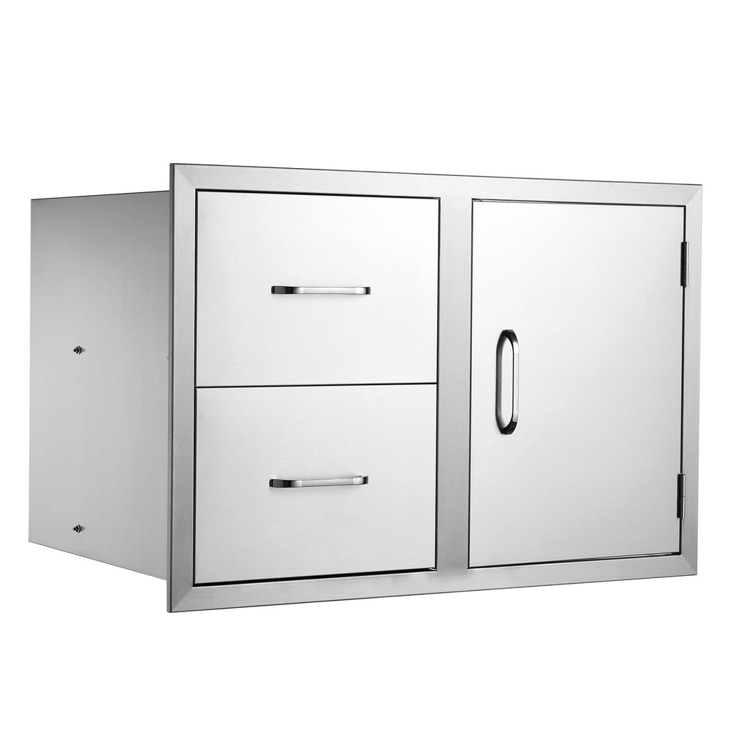 Outdoor Kitchen Door Drawer Combo 32.5" W x 21.6" H x 20.5''D, Access Door/Double Drawers with Paper Towel Rack, BBQ Island Drawers with Stainless Steel Handles for Outdoor Kitchen