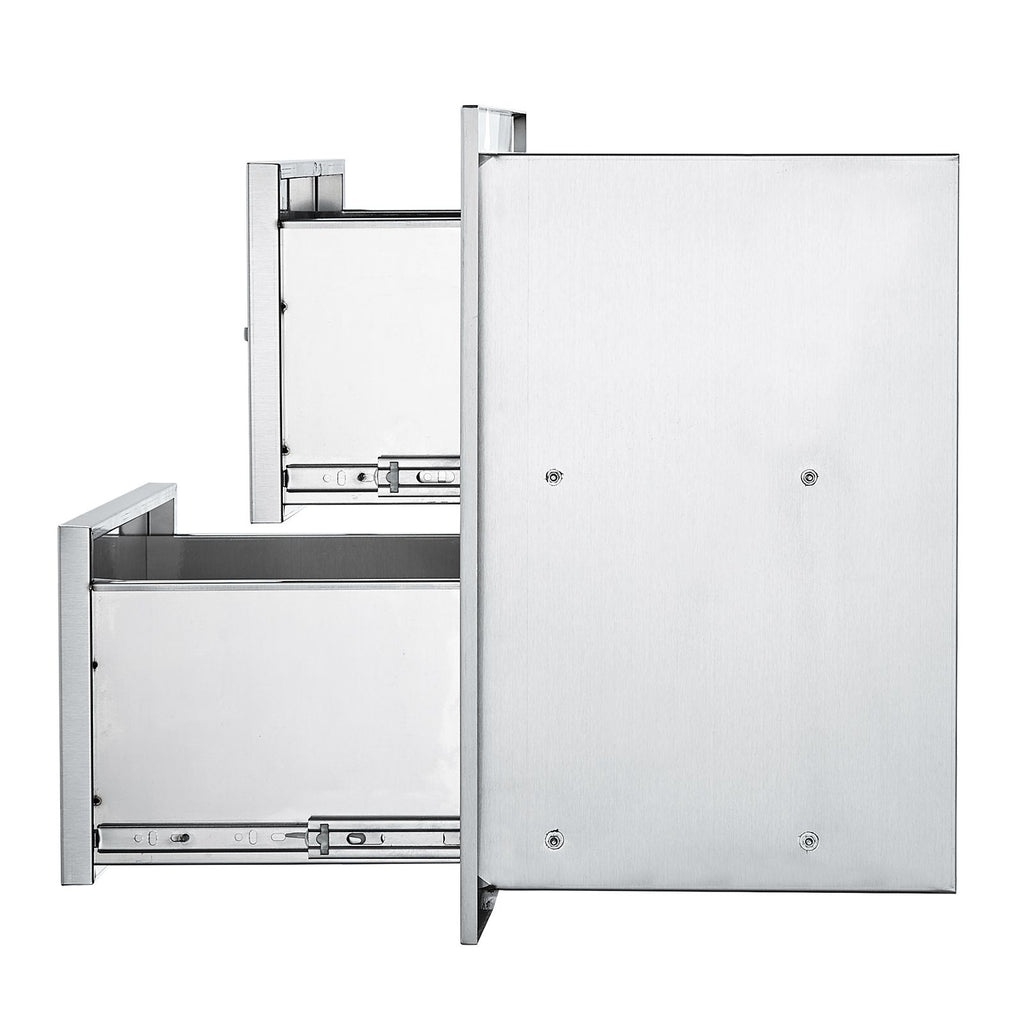 Outdoor Kitchen Drawers 17.8W x 20.2H x 12.2D Inch, Flush Mount Double BBQ Drawers Stainless Steel with Handle, BBQ Island Drawers for Outdoor Kitchens or Patio Grill Station