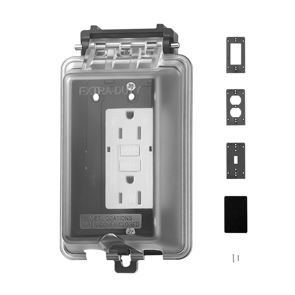 Outdoor Outlet Cover, 1-Gang Weatherproof Electrical Outlet Cover with Lockable Design, High-Strength PC Material, 6-in-1 Outside Receptacle Socket, Horizontal/Vertical for Easy Installation