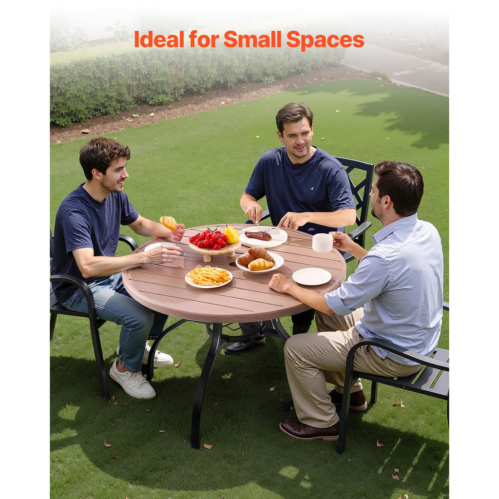 Outdoor Patio Dining Table, 41 inch Round Wood-Like Steel Slat Backyard Bistro Coffee Tables for 4, with 1.5 in Umbrella Hole, Outside All-Weather Large Furniture for Lawn Garden Porch, Gray image 2