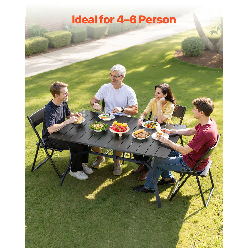 Outdoor Patio Dining Table, 59 inch Long Rectangular Metal Steel Slat Backyard Bistro Tables for 4-6, with 1.5 in Umbrella Hole, All-Weather Large Furniture for Lawn Garden Porch, Black image 2