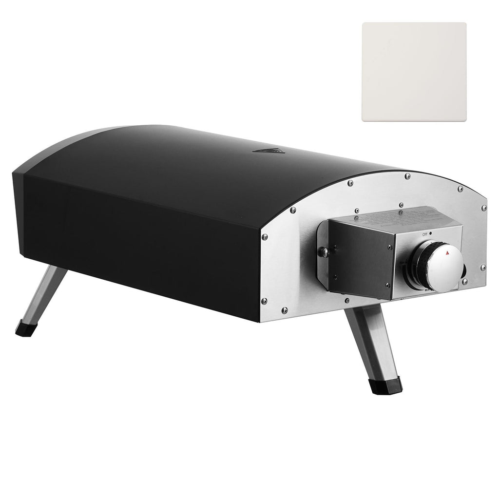 Outdoor Pizza Oven, 12" Gas Fired Pizza Maker, Portable Outside Pizza Grill with Thickened Cordierite Pizza Stone, Waterproof Cover, Iron Spray Gas Oven with Foldable Leg for Camping & Backyard