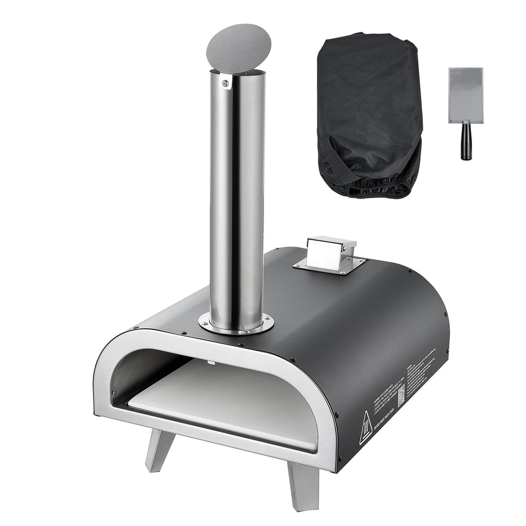 Outdoor Pizza Oven, 12 Inch Wood Fired Pizza Ovens, Pellet Pizza-Stove with Thermometer, Portable Pizza-Maker for Outside Backyard Patio Camping, Pizza-Stone, Carry Bag, Shovel, Black