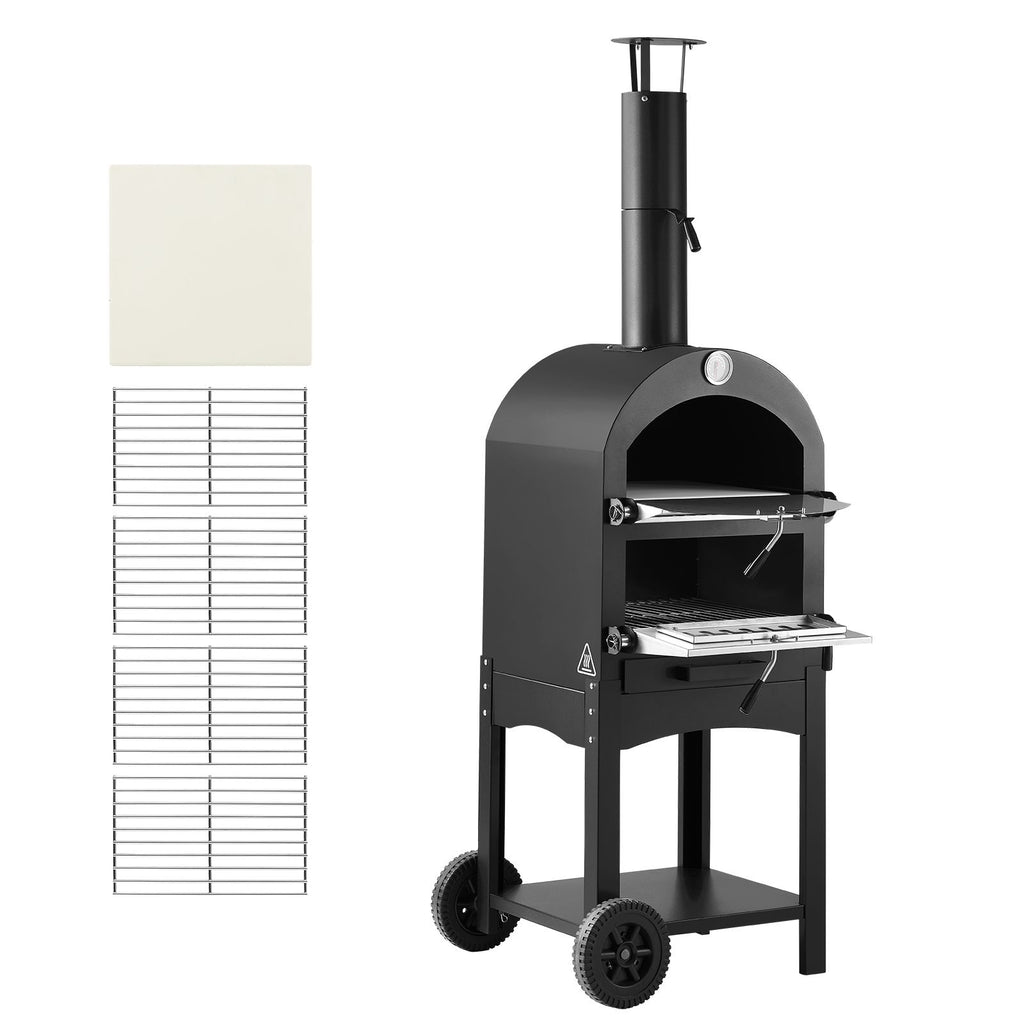 Outdoor Pizza Oven, 12" Pellet Fire Ovens, 2-Layer Pizza Oven Wood Fired, Wood Burning Outdoor Pizza-Oven with 2 Removable Wheels, 1000 F Max Temperature Fired Pizza-Maker Ovens for Barbecue