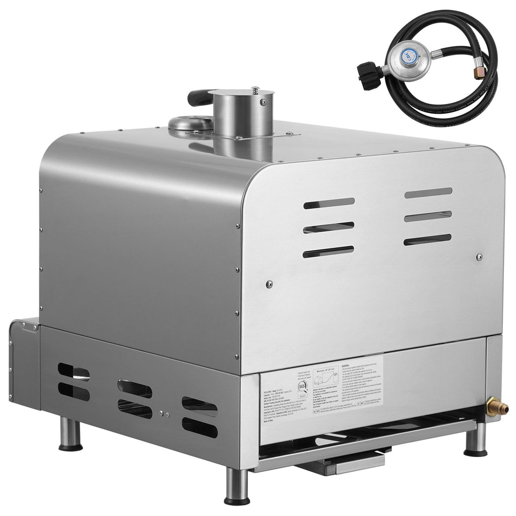 Outdoor Pizza Oven, 13" Gas Fired Pizza Maker, Portable Outside Pizza Grill with Thickened Cordierite Pizza Stone and Built-in Thermometer, 430 Stainless Steel Gas Oven for Camping & Backyard
