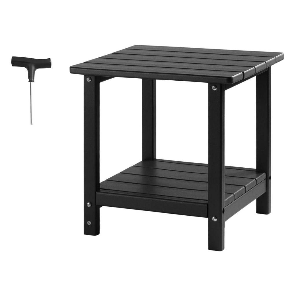 Outdoor Side Table, 17.72W x 14.96D x 17.32H Inch, Double Layer HDPE Outside End Table for Easy Maintenance, Withstand Harsh Weather, Fit for Patio, Pool, Beach, Porch, Indoor, Backyard, Black