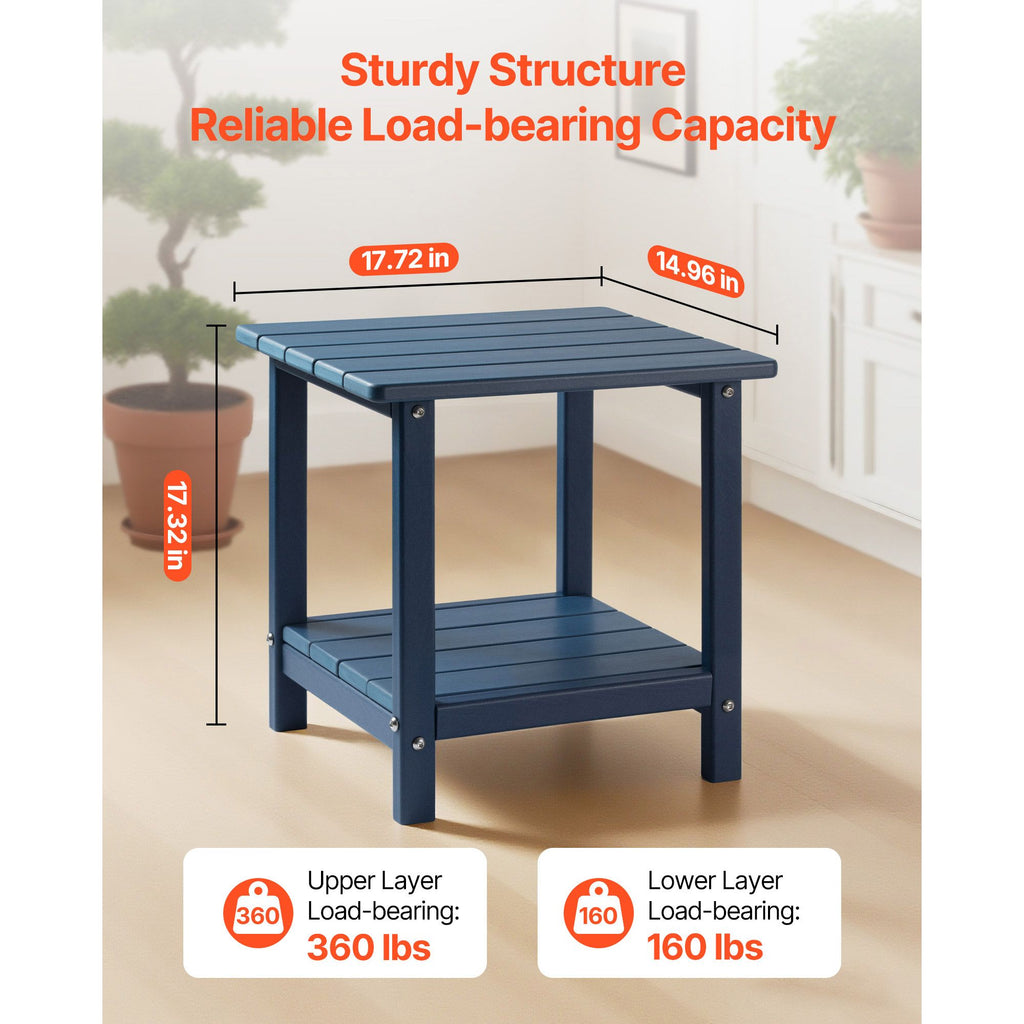 Outdoor Side Table, 17.72W x 14.96D x 17.32H Inch, Double Layer HDPE Outside End Table for Easy Maintenance, Withstand Harsh Weather, Fit for Patio, Pool, Beach, Porch, Indoor, Backyard, Blue image 2