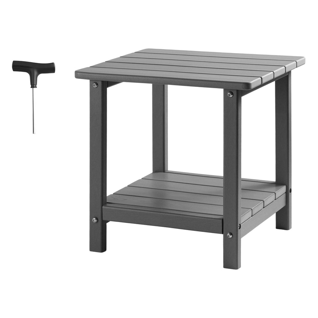 Outdoor Side Table, 17.72W x 14.96D x 17.32H Inch, Double Layer HDPE Outside End Table for Easy Maintenance, Withstand Harsh Weather, Fit for Patio, Pool, Beach, Porch, Indoor, Backyard, Grey