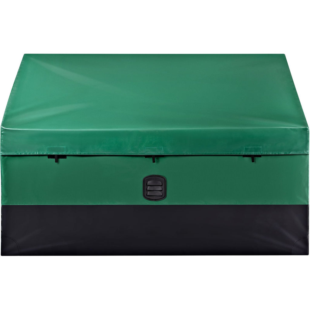 Outdoor Storage Box, 100 Gallon Waterproof PE Tarpaulin Deck Box with Galvanized Frame, All-Weather Protection & Portable, for Camping, Garden, Poolside, and Yard, Brown & Blue