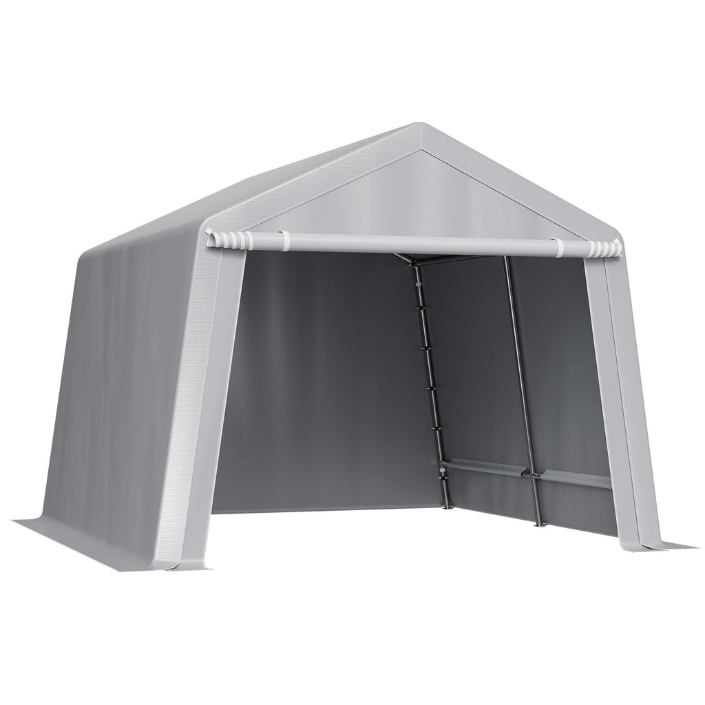 Outdoor Storage Shed, 10 x 10 ft Portable Storage Tent with Roll-up Door, Waterproof Canopy Shed Shelter, Heavy Duty Frame, Patio Garage Carport for Motorcycle, Lawn Mower, Bike, Grey