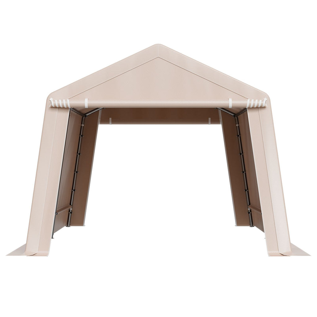 Outdoor Storage Shed, 10 x 15 ft Portable Storage Tent with 2 Roll-up Doors & Vents, Waterproof Canopy Shed Shelter, Heavy Duty Frame, Patio Garage Carport for Motorcycle Lawn Mower, Beige