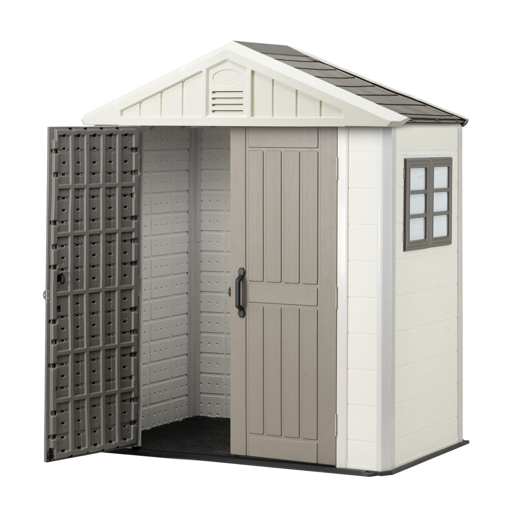 Outdoor Storage Shed, 4x8 Ft, Heavy-Duty Resin Tool Shed, with Reinforced Floor, Skylight, Lockable Door, Weather Resistant, 152 Cu. Ft. for Garden Tools, Lawn Mower, Bike, Backyard, Patio, Grey