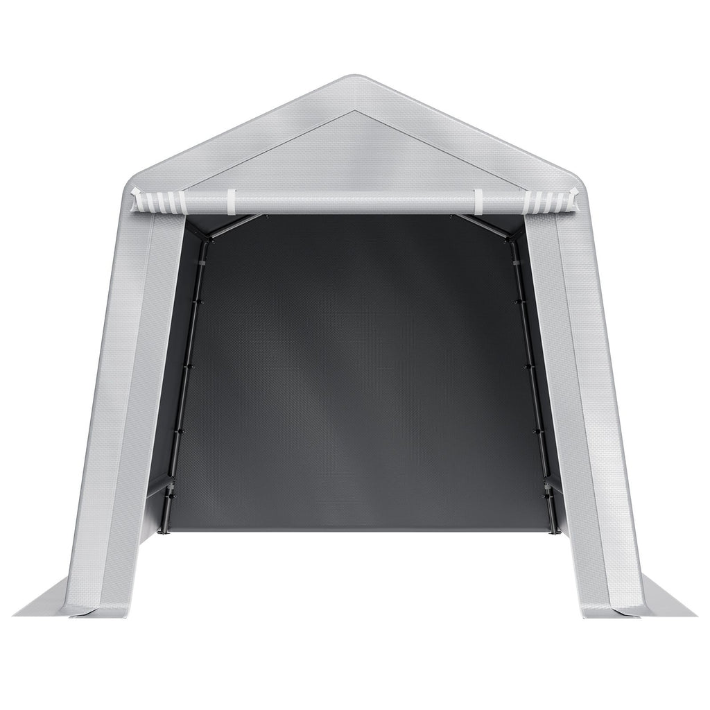 Outdoor Storage Shed, 8 x 14 ft Portable Storage Tent with Roll-up Door & Vents, Waterproof Canopy Shed Shelter, Heavy Duty Frame, Patio Garage Carport for Motorcycle, Lawn Mower, Bike, Grey
