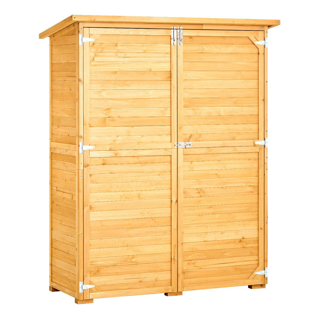 Outdoor Storage Shed, Large Wooden Outside Storage Cabinet with Waterproof Roof and Metal Frame, Double Lockable Doors Garden Tool Shed Storage House Cabinet with Shelves & Floor, 55"x67.5"