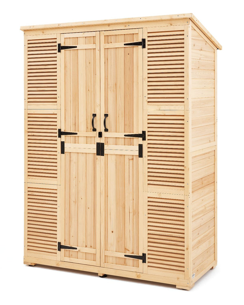 Outdoor Storage Shed, Oversize Wooden Outside Storage Cabinet with Waterproof Roof and Metal Frame, Double Lockable Doors Garden Tool Shed Storage House Cabinet with Shelves & Floor, 58"x78"
