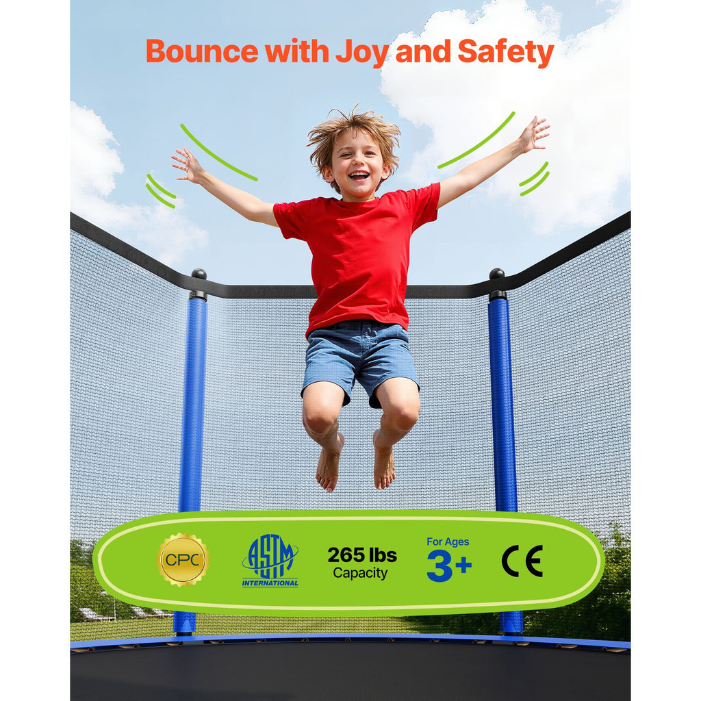Outdoor Trampoline, 8FT Round Recreational Trampoline with Enclosure Net, ASTM Approved, Heavy Duty Trampolines, Max 265 lbs Weight Capacity, Anti-Rust Backyard Trampolines for Kids & Adults image 2
