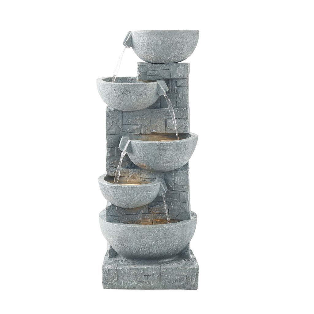 Outdoor Water Fountain, 31.5 in Height Fountain and Waterfall, 5-Tier Floor Standing Bowl-Shaped Cascading Fountains with LED Light and Pump, for Outdoor Indoor Garden, Home, Patio & Backyard