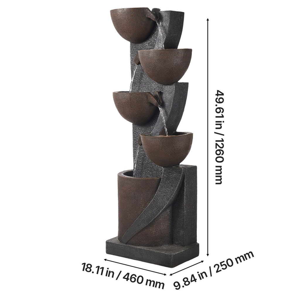 Outdoor Water Fountain, 49.61 in Height Fountain and Waterfall, 5-Tier Floor Standing Jar-Shaped Cascading Fountains with LED Light and Pump, for Outdoor Indoor Garden, Home, Patio & Backyard