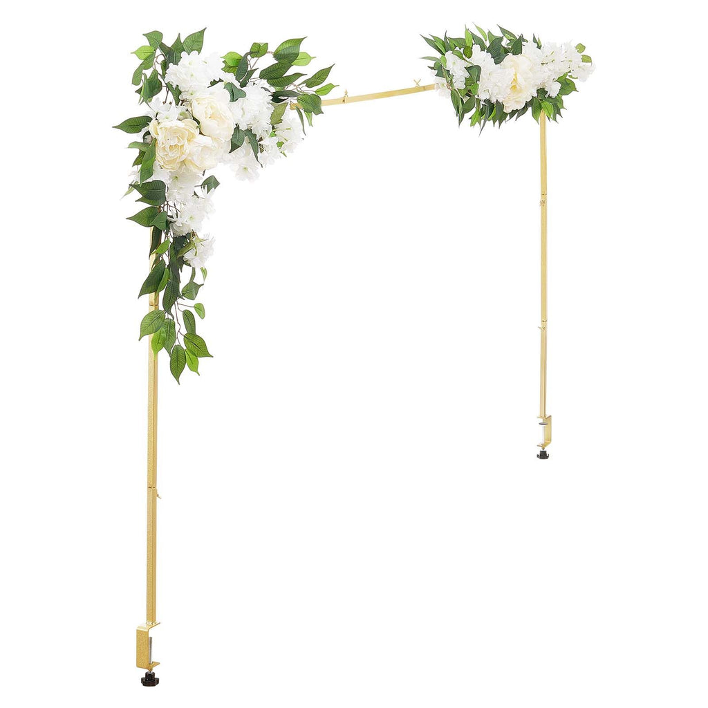 Over the Table Rod Stand with Clamps, Adjustable 28"-98" Length & 13"-42" Height, Table Arch Stand with Floral Accessories, Gold Balloon Frame for Wedding Birthday Party Christmas Decoration
