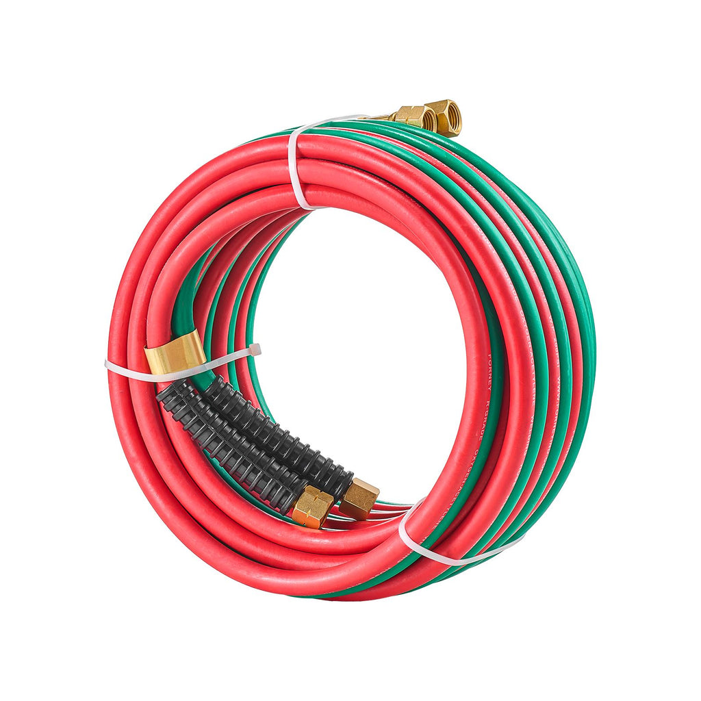 Oxygen Acetylene Hose, 1/4-Inch x 25FT Oxy Acetylene Hose with 9/16"-18 LH/RH B Fittings, R Grade Welding Torch Twin Hose with 300PSI Maximum Working Pressure for Cutting Soldering Brazing
