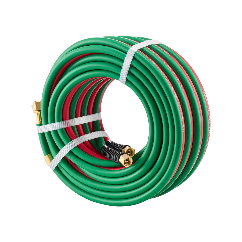 Oxygen Acetylene Hose, 1/4-Inch x 50FT Oxy Acetylene Hose with 9/16"-18 B Fitting, 300PSI T Grade Welding Cutting Torch Twin Hose, Compatible with Oxygen, Acetylene, Propane and Other Fuel Gases