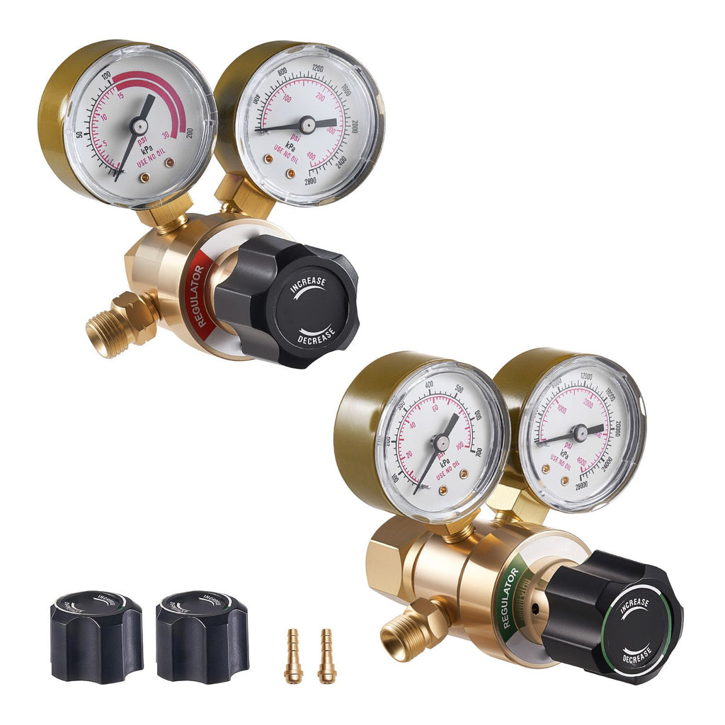 Oxygen Acetylene Regulator Set, Oxy-Acetylene Regulators, 0-4000PSI and 0-400PSI Welding Gas Gauges with CGA-540/CGA-200 Inlet Connection & 9/16"-18 Outlet Connection, PC Knob Adjustment