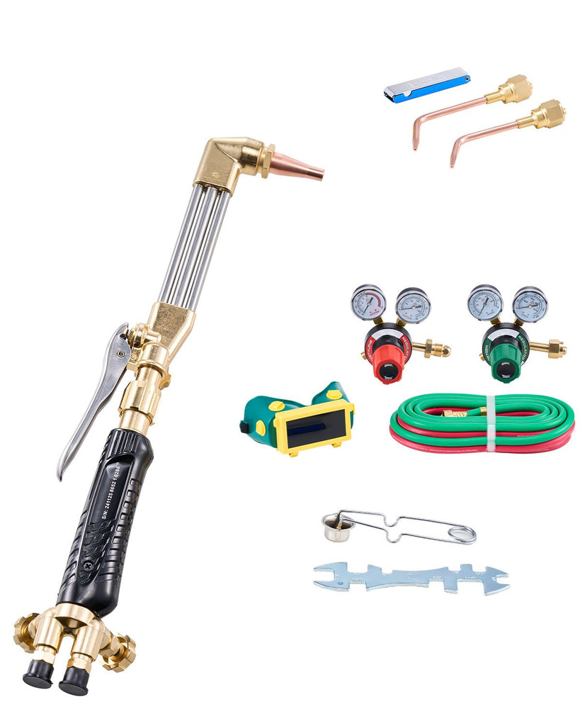 Oxygen Acetylene Torch Kit, Gas Welding Cutting Torch Kit, 12PCS Oxy Acetylene Brazing Tool Set with 177 inches Twin-Hose, 1 Cutting Nozzle, 2 Welding Tips & 2 Regulators (without Gas Cylinder)