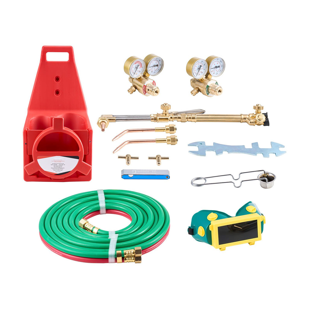 Oxygen Acetylene Torch Kit, Gas Welding Cutting Torch Kit, 14PCS Portable Oxy Acetylene Brazing Set with 177'' Twin-Hose, Cutting Nozzle, 2 Welding Tips & Cylinder Holder (without Gas Cylinder)