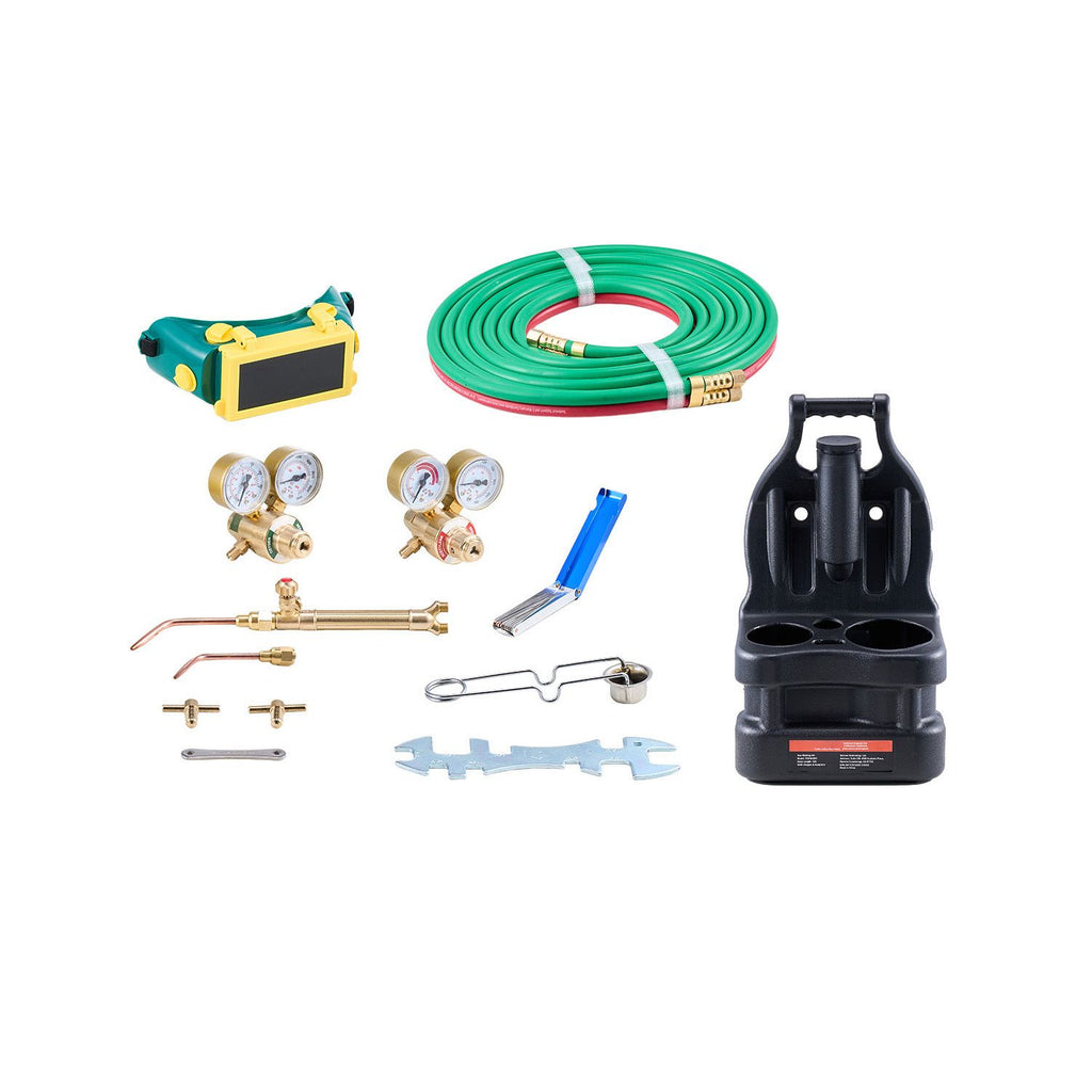 Oxygen Acetylene Torch Kit, Gas Welding Torch Kit, 14PCS Portable Oxy Acetylene Brazing Set with 177'' Twin-Hose, 2 Welding Tips, Welding Torch, 2 Regulators, Cylinder Holder (without Cylinder)