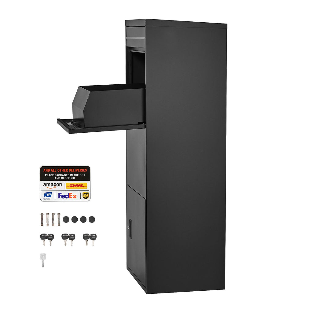 Package Delivery Boxes for Outside, 47.2 in Mailbox for Parcel with Lock, Galvanized Steel Package Drop Box with Anti-Theft Design, Weather-Resistant Package Mailbox for Home and Office, Black