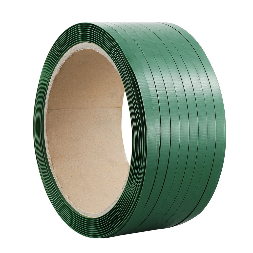 Packaging Polyester PET Strapping Roll, 1000' Length x 0.63" Width x 0.03" Thickness, 992 lbs Break Strength, Heavy Duty Banding Pallet Strap Coil, Portable Strong Banding Packing Straps, Green