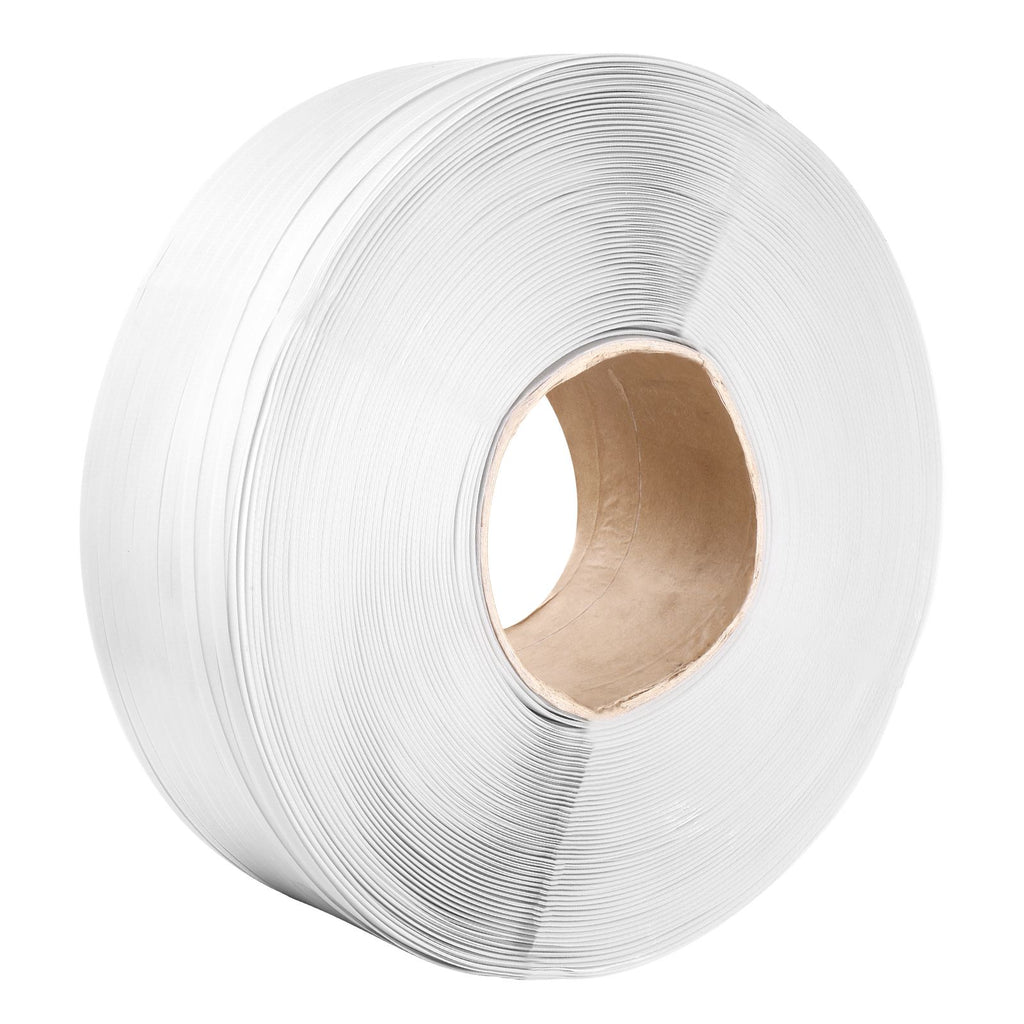 Packaging Polypropylene (PP) Strapping Roll, 9900' Length x 1/2" Width x 0.03" Thickness, 243 lbs Break Strength, Heavy Duty Banding Pallet Strap Coil, Portable Strong Packing Straps, White
