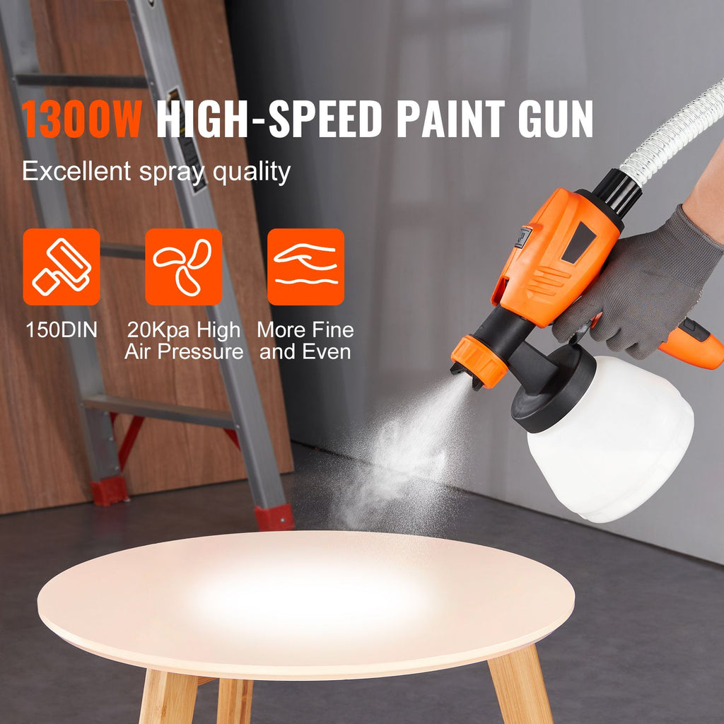 Paint Sprayer, 1300W Electric Spray Paint Gun with Air Hose, 1300ml and 800 ml Containers, 5 Copper Nozzles, 150 Din HVLP Spray Gun for House Painting Home Interior and Exterior Walls, Fence image 2