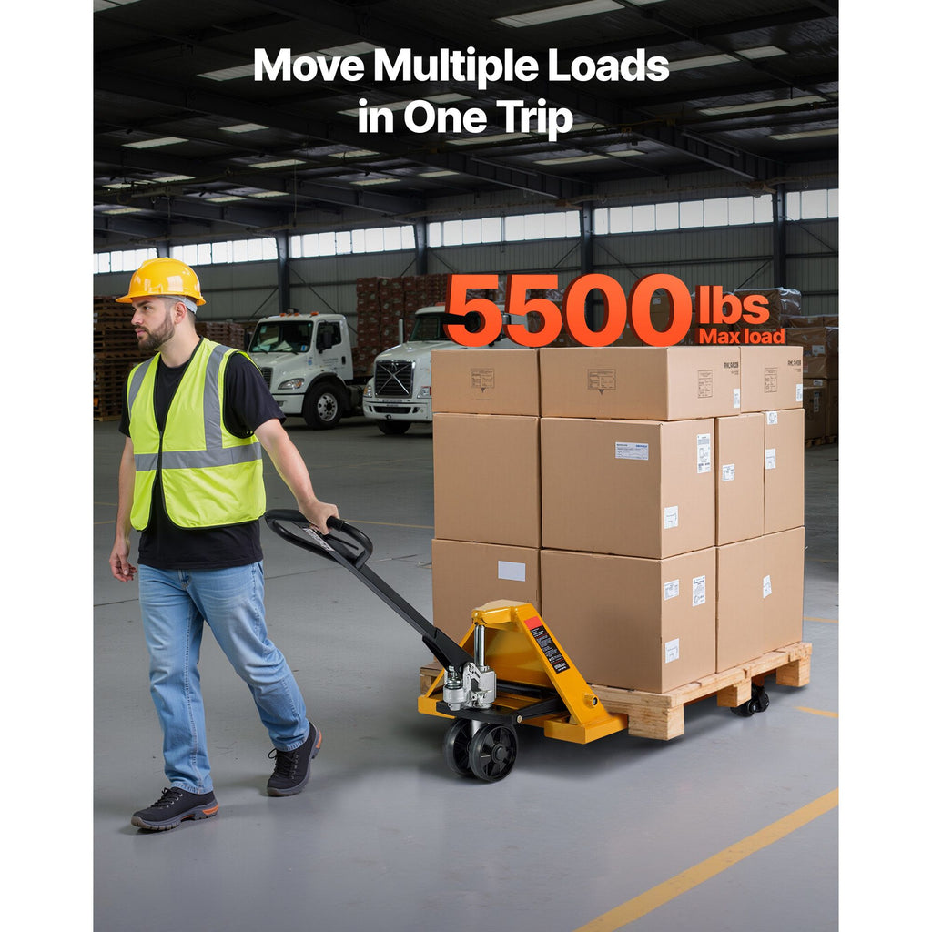 Pallet Jack, 5500 lbs Load Capacity, Manual Pallet Truck with 48L x 27W Inch Forks for Material Handling, 3.35-7.1 Inch Fork Lift Height Range, Suitable for Warehouse, Supermarket, Manufacturing image 2