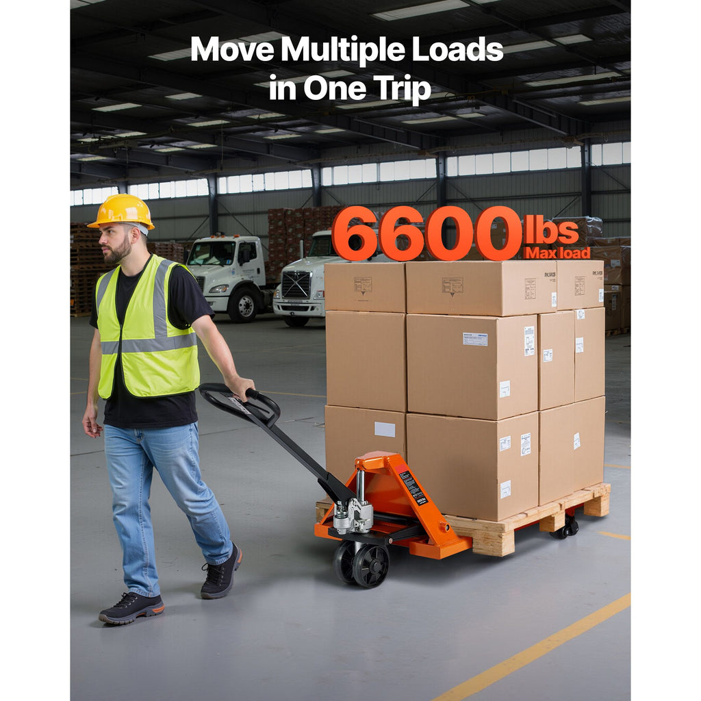 Pallet Jack, 6600 lbs Load Capacity, Manual Pallet Truck with 48L x 27W Inch Forks for Material Handling, 3.35-7.1 Inch Fork Lift Height Range, Suitable for Warehouse, Supermarket, Manufacturing image 2