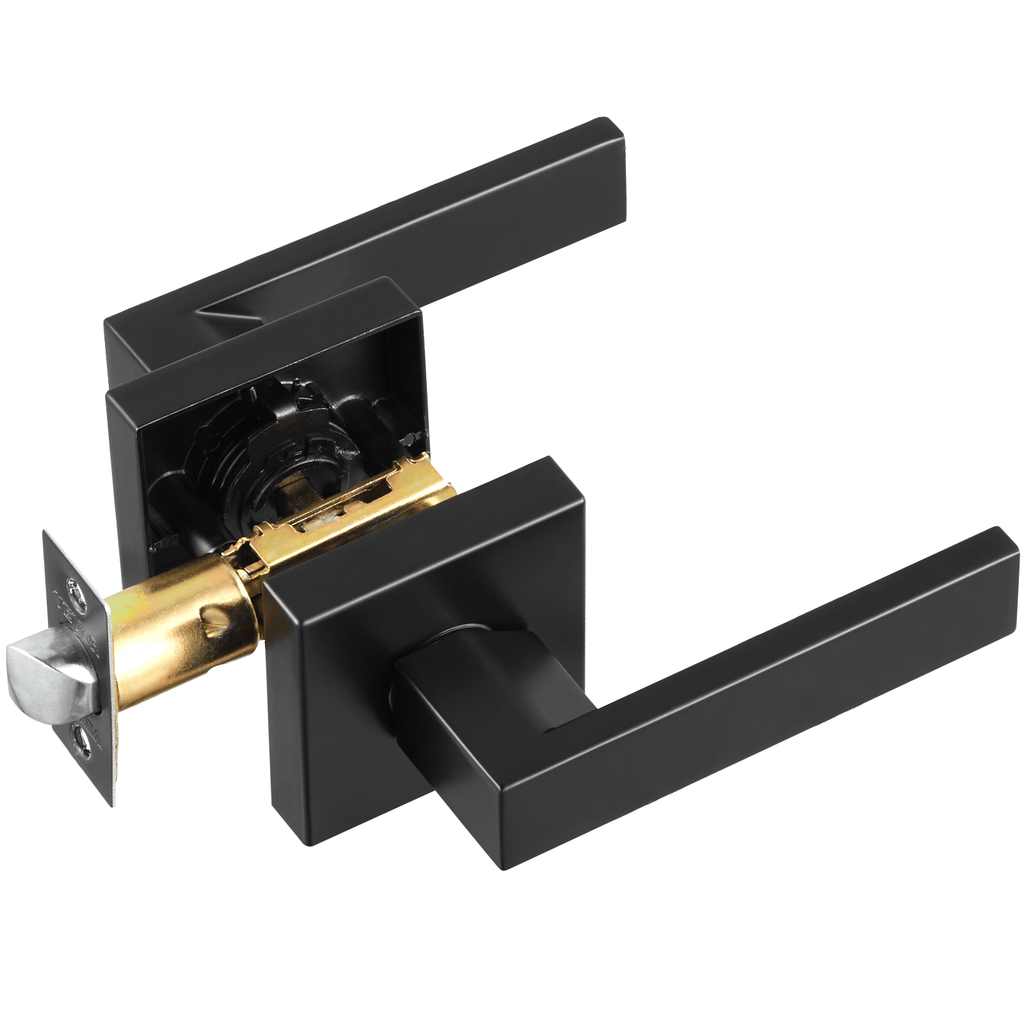 Passage Door Handle, 5 Pack Matte Black Door Lever, Left or Right Handing Reversible Lever Non-Locking, 45° Rotation to Open, Universal Square Interior for Hallways, Closets, Meeting Spaces