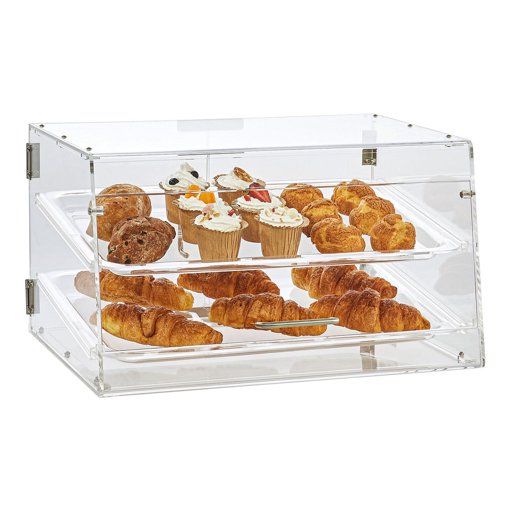 Pastry Display Case, 2-Tier Commercial Countertop Bakery Display Case, Acrylic Display Box with Rear Door Access & Removable Shelves, Keep Fresh for Donut Bagels Cake Cookie, 20.7"x13.2"x11.9"