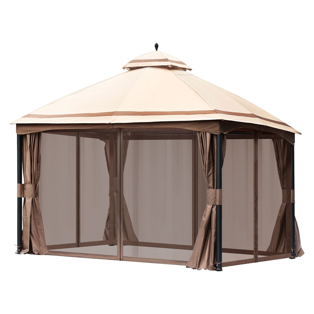 Patio Gazebo for 10-12 Person, 10 x 13 FT Backyard Gazebo, with Mosquito Netting, Metal Frame, and PU Coated 180G Polyester, Outdoor Canopy Shelter for Patio, Backyard, Lawn, Garden, Deck
