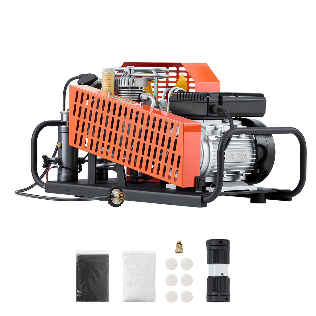 PCP Air Compressor, 4500PSI/30Mpa Diving Scuba Tank Air Compressor, 60 L/min Four-Cylinder Auto Stop PCP Rifle Compressor Pump with Fan Cooling System for Scuba Tanks, Paintball, Firefighting