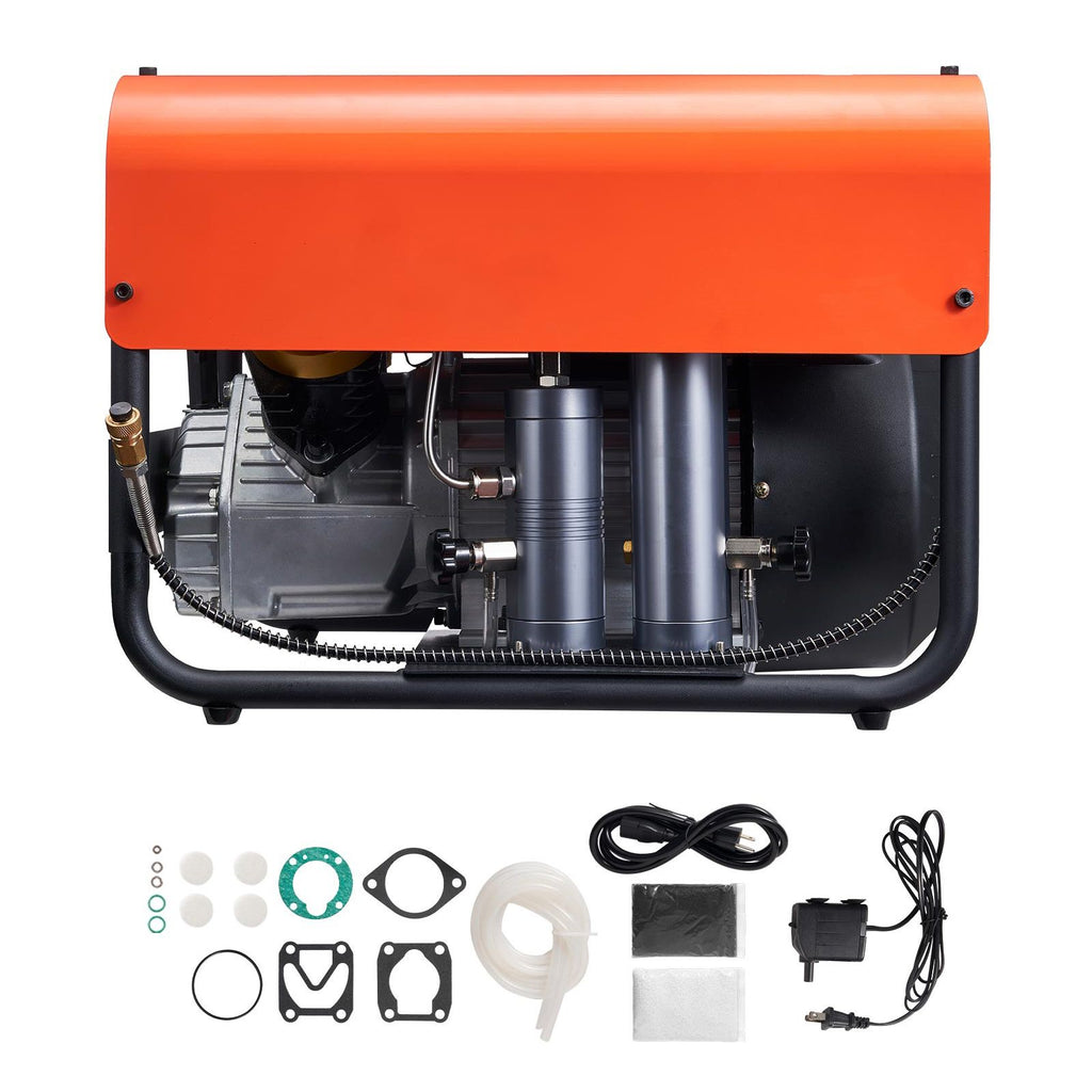 PCP Air Compressor, 4500PSI/30Mpa Diving Scuba Tank Air Compressor, Double-Cylinder Auto Stop PCP Diving Compressor with External Water & Fan Cooling System for Scuba Tanks, Paintball, Air Rifle
