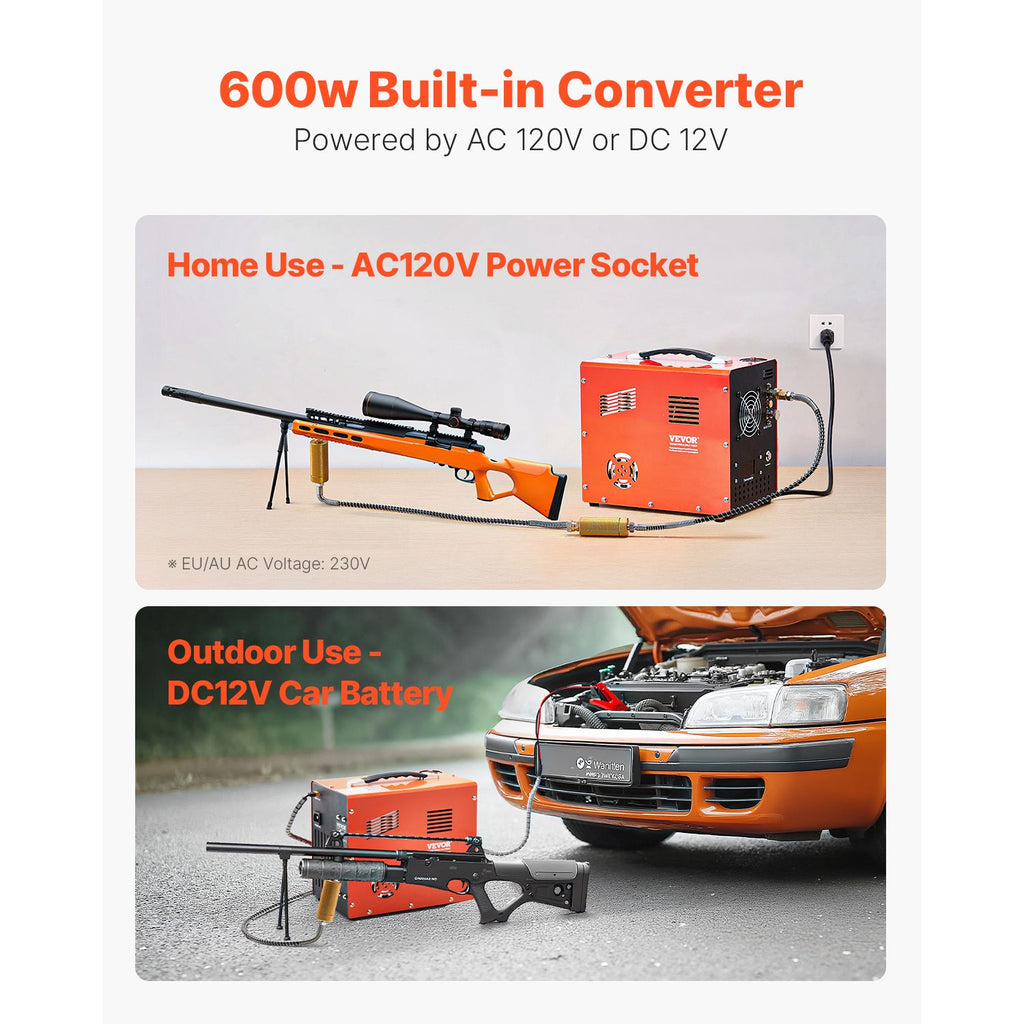 PCP Air Compressor, 4500PSI/30Mpa Portable PCP Airgun Compressor with Built-in Converter & Fan Cooling System, DC12V/AC120V Manual-Stop Air Rifle, Paintball and Scuba Tank Compressor Pump