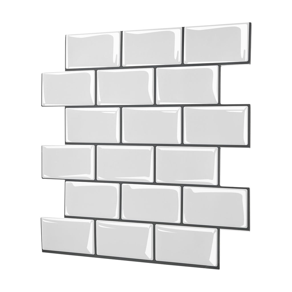 Peel and Stick Backsplash 10-Sheet, 12 x 12 x 0.78 inch / 305 x 305 x 2.0 mm Self-Adhesive Wall Tiles, Stick on Subway Tile Backsplash for Kitchen, 3D Back Splashes for Bathroom, Tile-Look